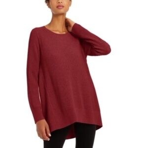 Eileen Fisher Wool Red Cozy Ribbed Tunic Sweater - Deep Wine Small